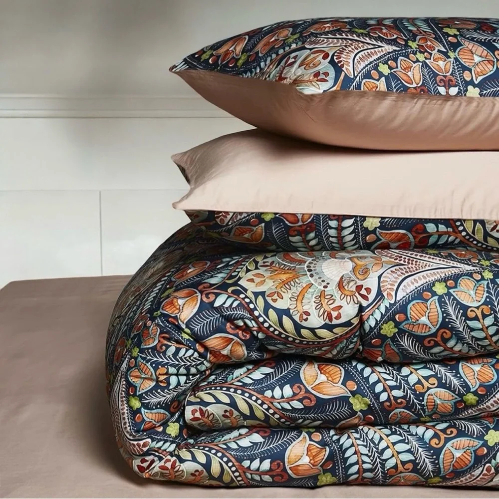 NEW Anthro Paisley Floral Multicolor Boho Queen / King Bedding Duvet & Sham Set
